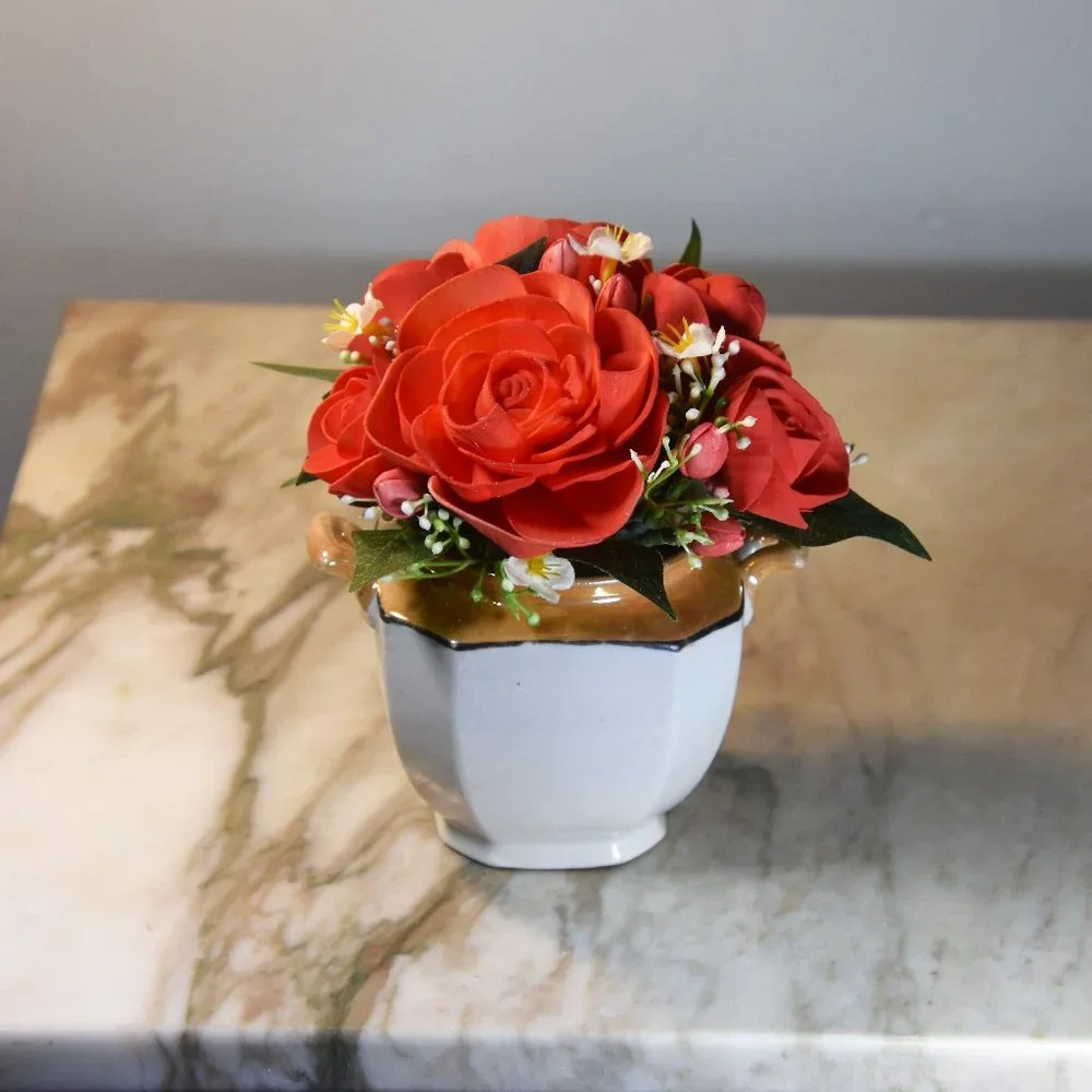 UPCYCLING at it's best! Vintage lusterware sugar bowl w/airbrushed Sola flowers